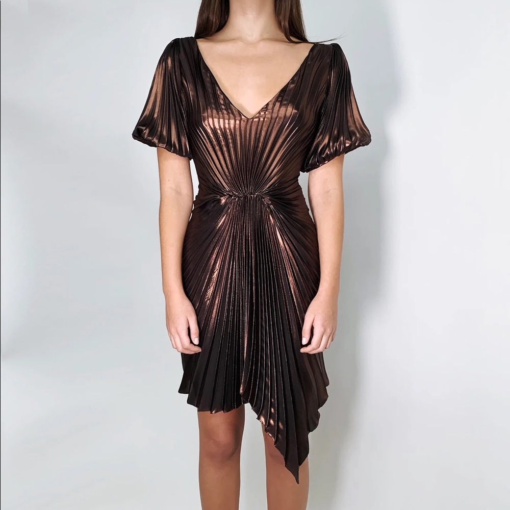 Mini Dress, New (Tag taken off by mistake) Bronze soft, liquid metallic chiffon.